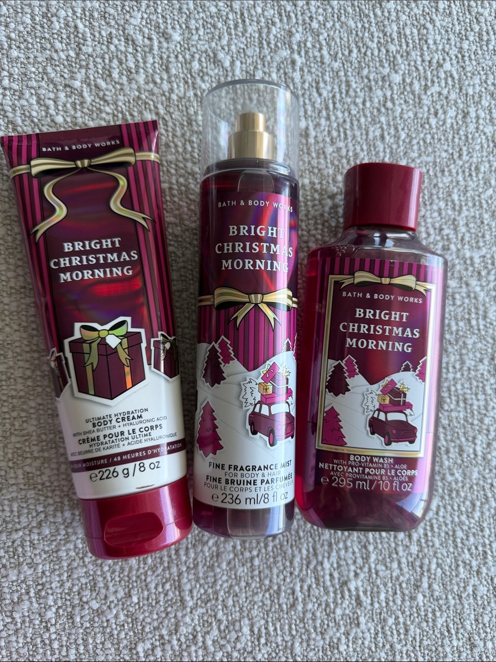 Brand New Bath & Body Works Bright Christmas Morning Body Care Trio - Red